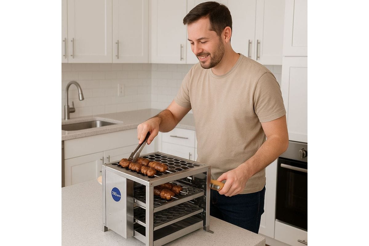homem fazendo um churrasco sem fumaça na sua cozinha